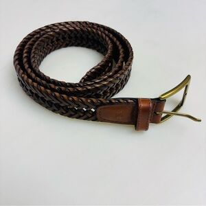 Dockers Men’s Brown Leather Woven Belt Size 42/105 with Brass Buckle
